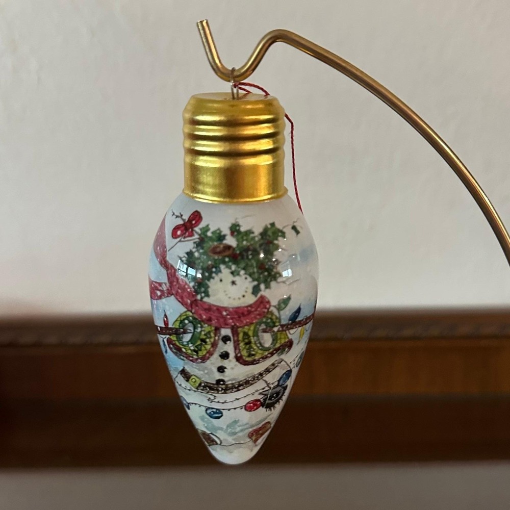 Peggy Abrams Hand Painted Glass Snowman Light Bulb Ornament Limited Ed 1657/7500